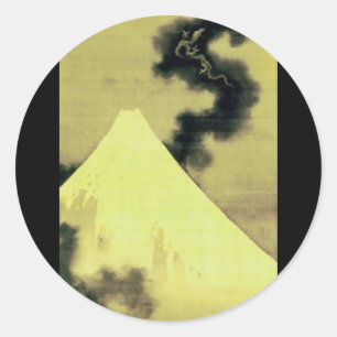 Sticker Rond 富 士 と 龍, 北 斎 Mont Fuji et Dragon, Hokusai, Ukiyo-e