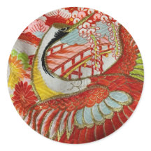 日本の伝統的着物生地シール（鶴赤）