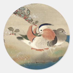 Sticker Rond 雪 中 鳥 図(部), 抱 Oiseaux de la neige (détail), Hōitsu