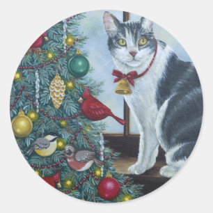 Sticker Rond 0417 Chat de Noël
