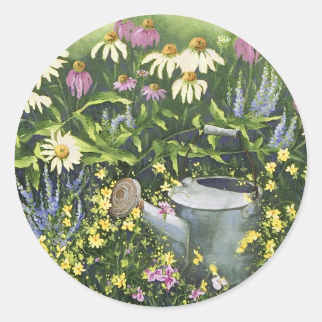 Sticker Rond 0530 Fleurs de cônes et canne d'arrosage (Devant)