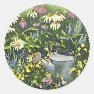 Sticker Rond 0530 Fleurs de cônes et canne d'arrosage