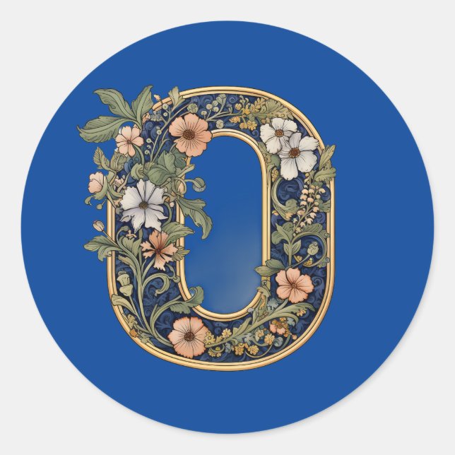 Sticker Rond 0 Monogramme bleu floral généré par l'IA (Devant)