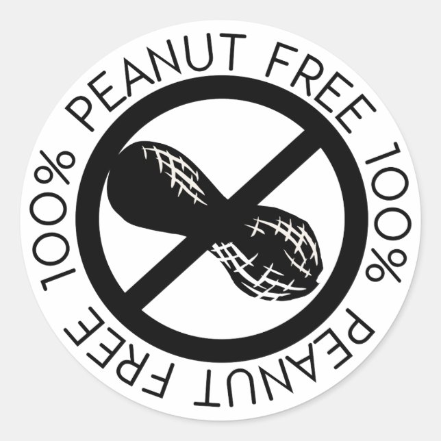Sticker Rond 100% cacahuètes Sans arachides Simple Noir et Blan (Devant)