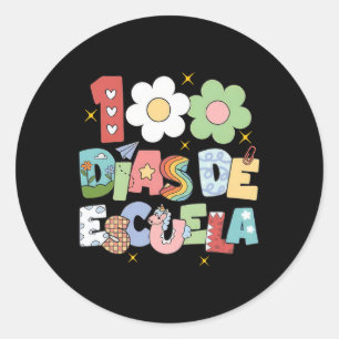 Sticker Rond 100 Dias De Escuela Enseignant Bilingue Espagnol