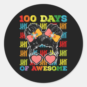 Sticker Rond 100 Jours De Bun Messy Awesome 100ème Jour De L'Éc