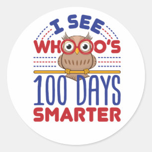 Sticker Rond 100 Jours de Chouette de l'école Enseignant intell