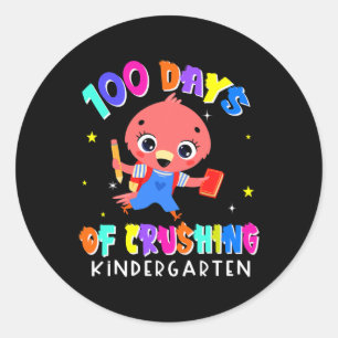 Sticker Rond 100 Jours De Crushing maternelle Flamant rose Fun 