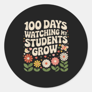Sticker Rond 100 jours de fleurs bohèmes croissant enseignant 1