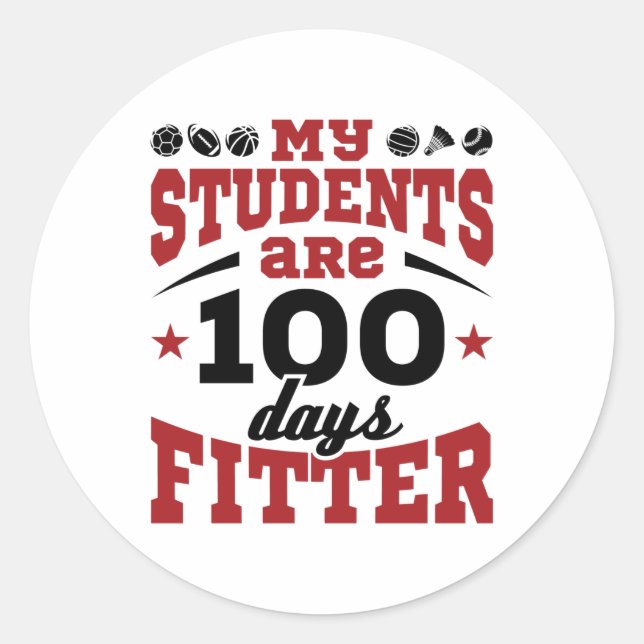 Sticker Rond 100 Jours de l'école PE Enseignant 100 Jours Fitte (Devant)