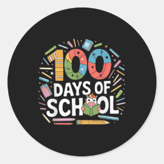 Sticker Rond 100 Jours De Lecture Scolaire Unicorn Thème Enfant