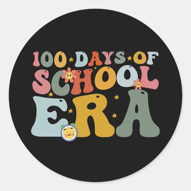 Sticker Rond 100 Jours De L'Ère Scolaire Enseignant Super Enfan (Devant)