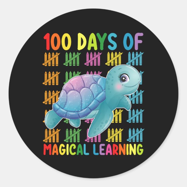 Sticker Rond 100 Jours De Magical Learning Turtle School (Devant)