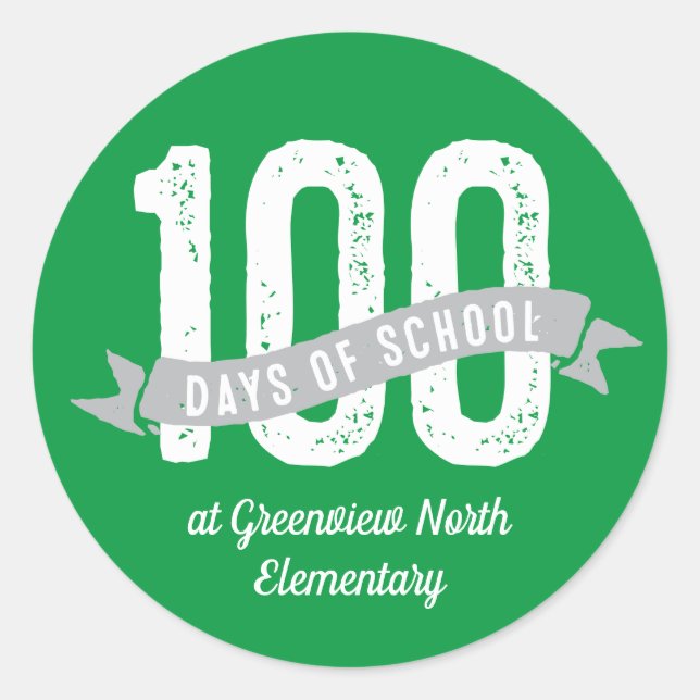 Sticker Rond 100 jours de plaisir scolaire customisé vert blanc (Devant)