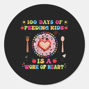 Sticker Rond 100 Jours D'École Déjeuner Dame Pour Déjeuner Lady