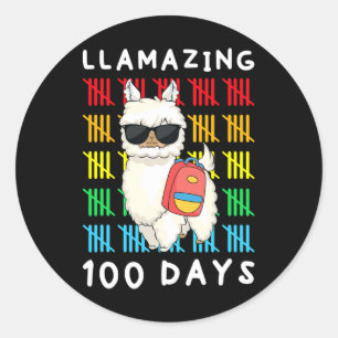 Sticker Rond 100 Jours D'École Enfants Llama Enseignant 100ème 