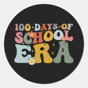 Sticker Rond 100 jours d'école ère groovy enseignant enfants