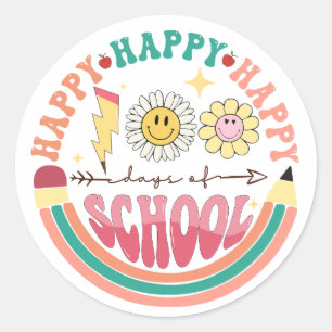 Sticker Rond 100 Jours d'école Joyeux rétro Super