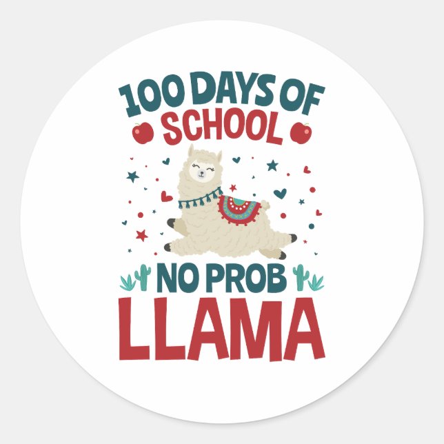Sticker Rond 100 jours d'école No Prob Llama (Devant)