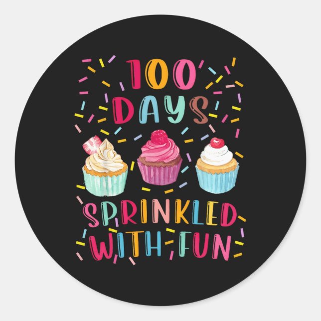 Sticker Rond 100 Jours D'École Parsemés De Fun3 (Devant)