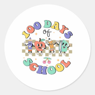 Sticker Rond 100 Jours D'École Retro Enseignant Super 100e Jour