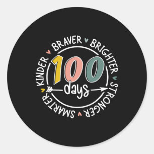 Sticker Rond 100 Jours D'École Smarter Kinder Plus Fort Brighte