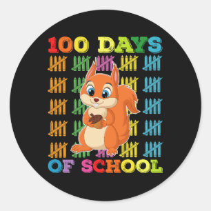 Sticker Rond 100 Jours D'Écureuil Scolaire Enseignant