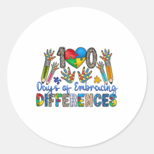 Sticker Rond 100 Jours D'Embrasser Les Différences Autisme 100è