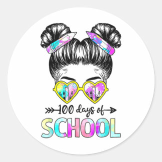 Sticker Rond 100 Jours Filles intelligentes Messy Bun Cheveux 1