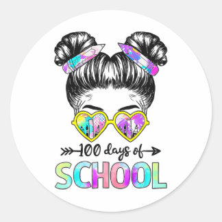 Sticker Rond 100 Jours Filles plus intelligentes Messy Bun Chev
