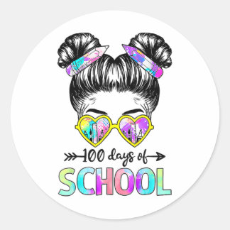 Sticker Rond 100 Jours Filles plus intelligentes Messy Bun Chev