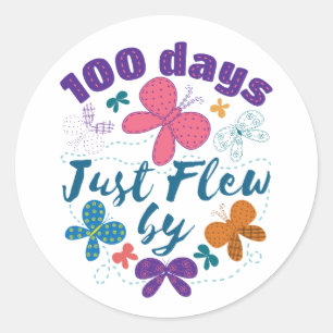Sticker Rond 100 Jours Juste Volé Par Papillon Scolaire