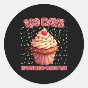 Sticker Rond 100 Jours Saupoudrés De Cupcake Fun 100E Jour De S