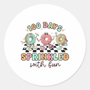 Sticker Rond 100 Jours Saupoudrés De Donuts Amusants Joyeux 100