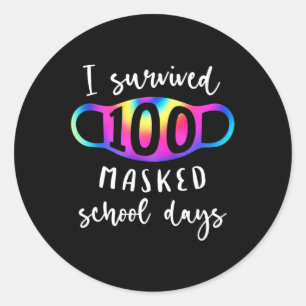 Sticker Rond 100 jours scolaires masqués survécus Tie Dye