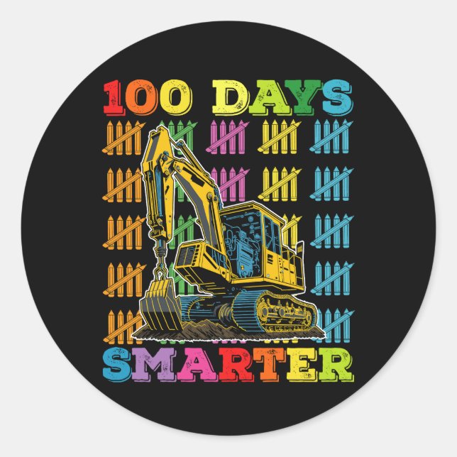 Sticker Rond 100 Jours Smarter Excavator 100e Jour De L'École (Devant)