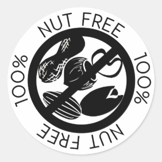 Sticker Rond 100% Nut Free No Nuts Simple Noir et Blanc
