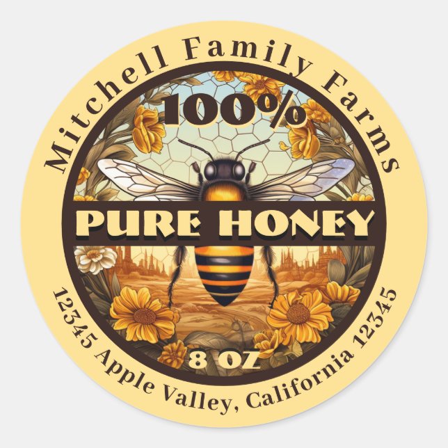 Sticker Rond 100% Pure Honey Bee Lable (Devant)