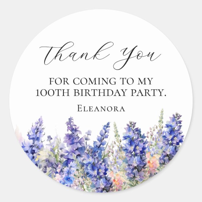 Sticker Rond 100e Anniversaire Bleu Juillet Fleur de naissance  (Devant)
