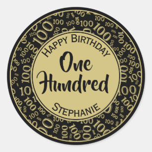 Sticker Rond 100e anniversaire Numéro Motif Noir/Or 100