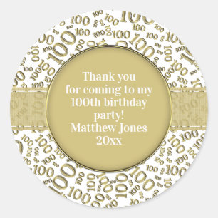 Sticker Rond 100e anniversaire Numéro Motif Or/Blanc