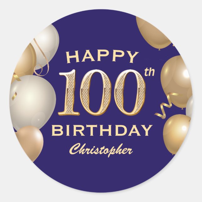Sticker Rond 100e fête d'anniversaire Marine Bleu et Ballons d' (Devant)