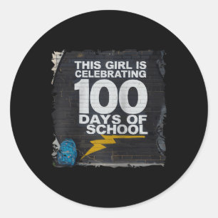 Sticker Rond 100E Jour Amusant Tenue Pour Les Filles 100 Jours 