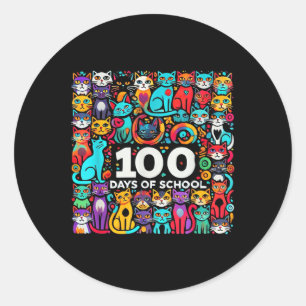 Sticker Rond 100e Jour Chat Facile 100 Jours D'Enseignant Ensei