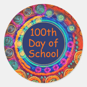 Sticker Rond 100e jour de l'école Enseignant Abstrait moderne