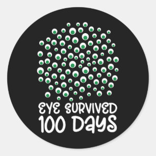 Sticker Rond 100e Jour De L'École Monster Googly Oeil Survécu 1