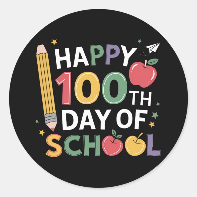 Sticker Rond 100e Jour d'école enseignants heureux 100 jours (Devant)