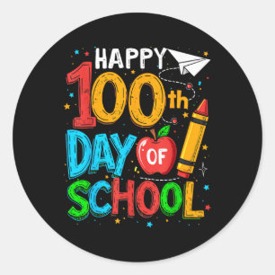 Sticker Rond 100ème Jour D'Enseignants Scolaires Enfants Joyeux