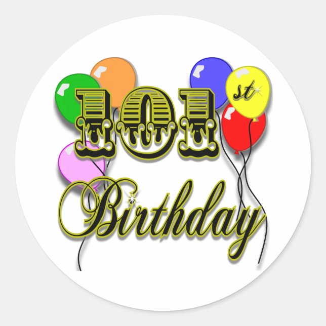 Sticker Rond 101e anniversaire avec ballons (Devant)