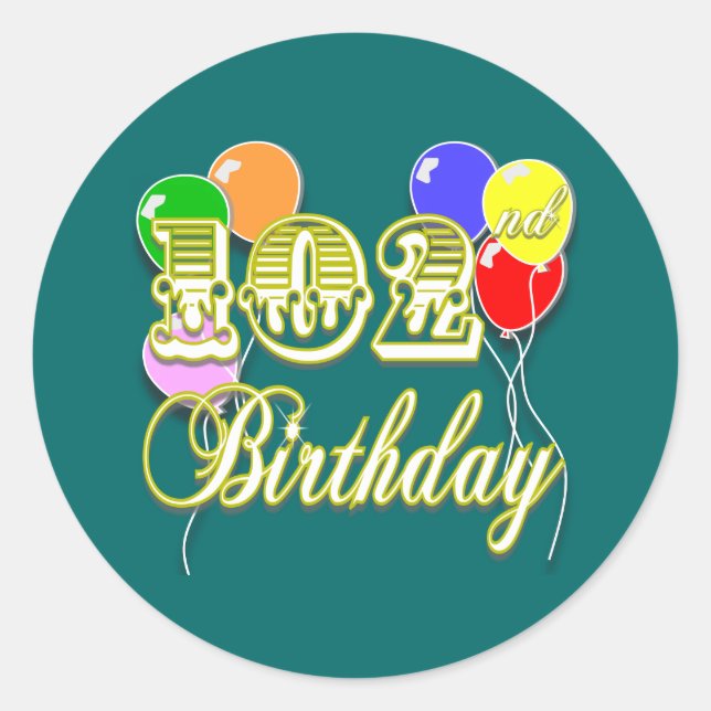 Sticker Rond 102e anniversaire avec ballons (Devant)